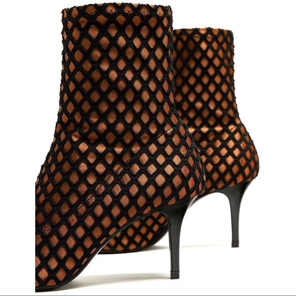 NWT Zara Black Bronze High Heel Mesh Ankle Boots - Picture 4 of 8